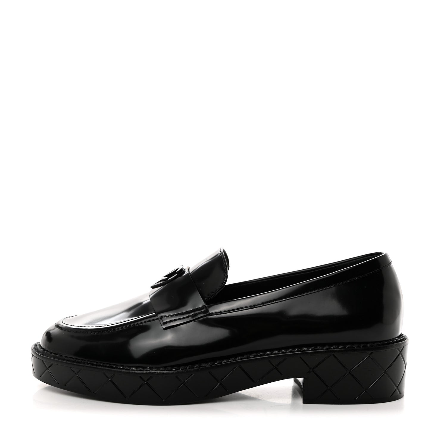 Shiny Calfskin Quilted CC Mocassin Loafers 39.5 Black