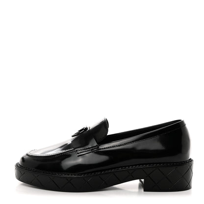 Chanel Shiny Calfskin Quilted CC Mocassin Loafers 39.5 Black 1 of 9