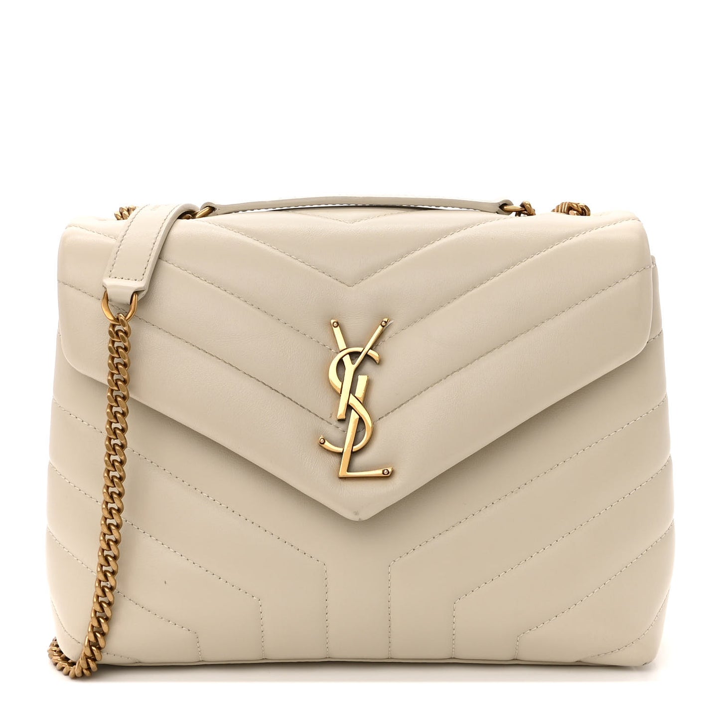 Calfskin Y Quilted Monogram Small Loulou Chain Satchel Crema Soft
