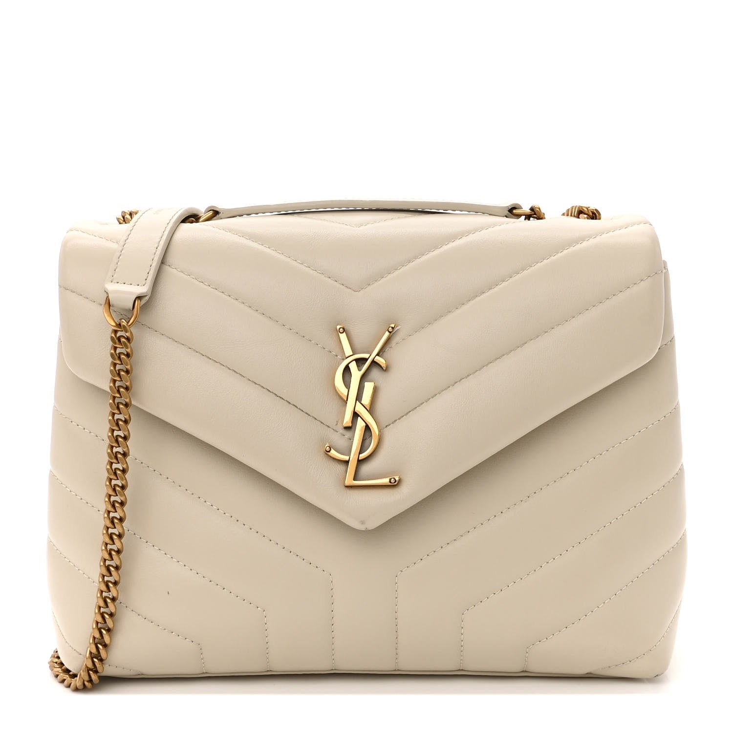 Saint Laurent Calfskin Y Quilted Monogram Small Loulou Chain Satchel Crema Soft 1 of 18