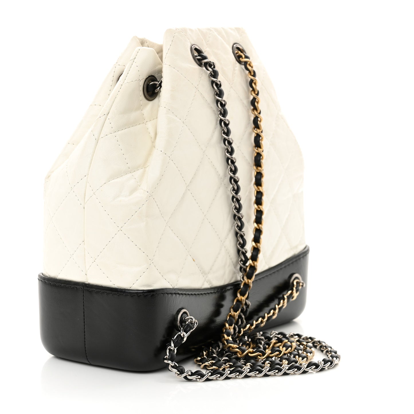 Aged Calfskin Quilted Small Gabrielle Backpack Black White