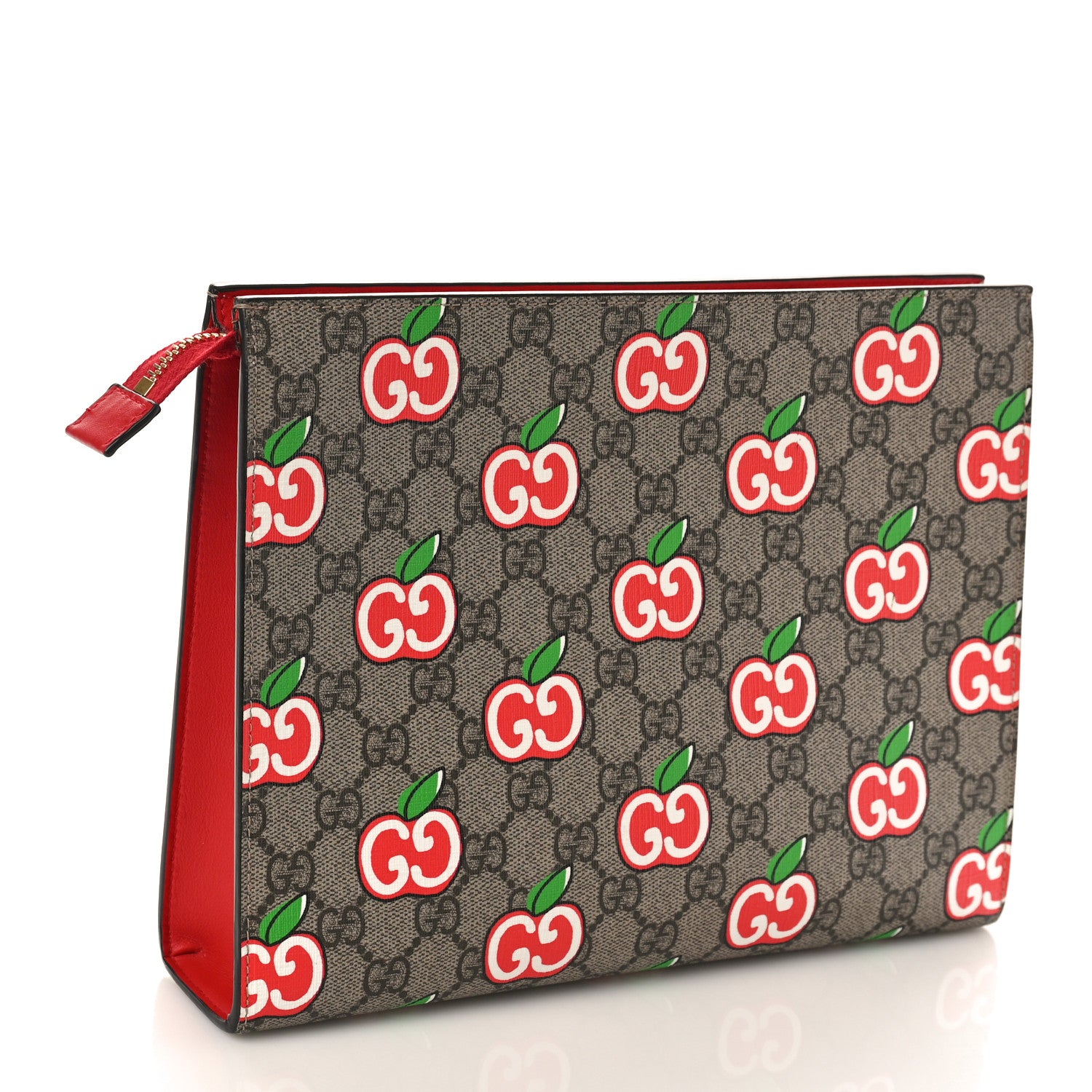 Gucci GG Supreme Monogram Apple Large Cosmetic Case Beige Multicolor Lobster Red 3 of 9