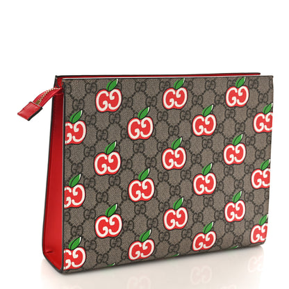 Gucci GG Supreme Monogram Apple Large Cosmetic Case Beige Multicolor Lobster Red 3 of 9