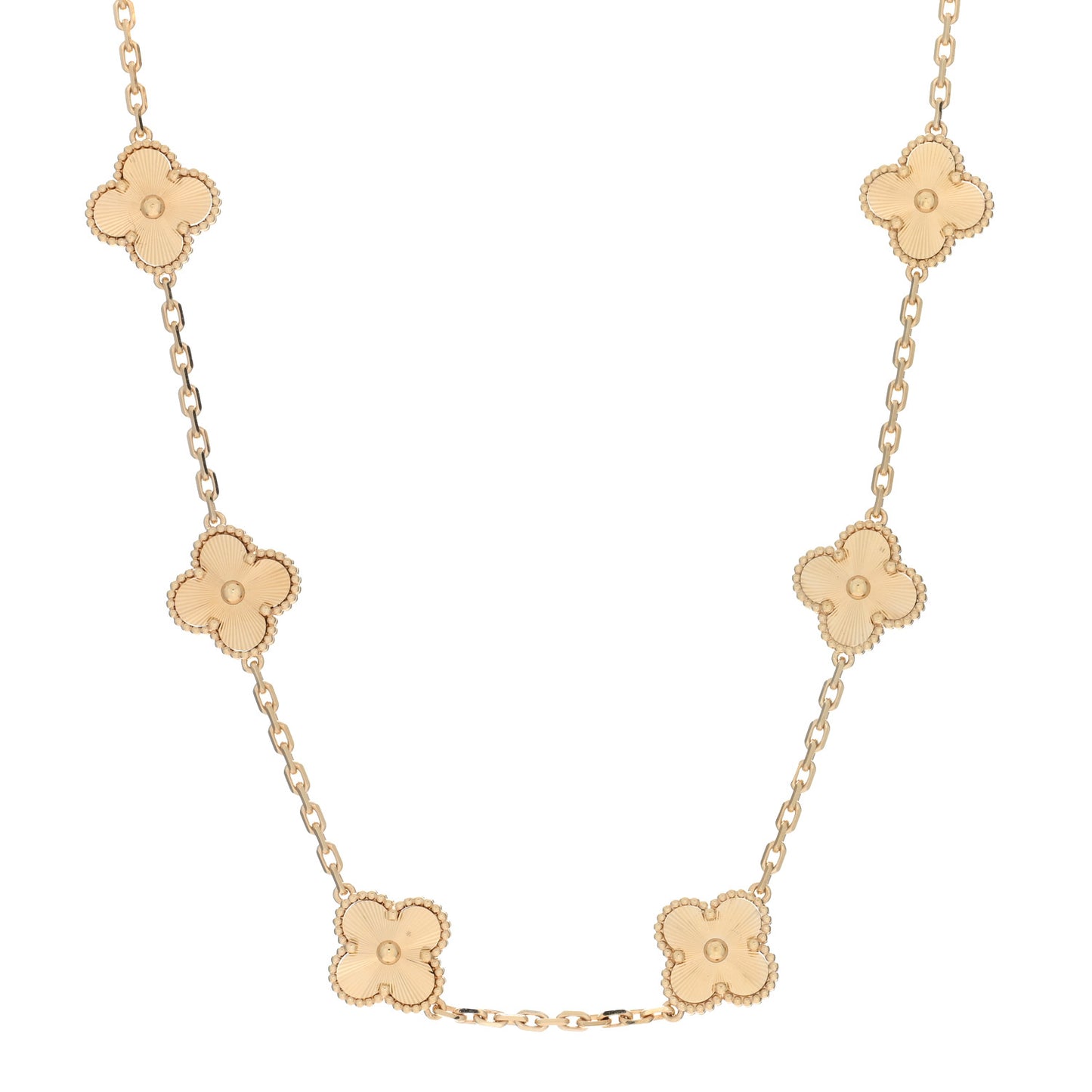 18K Yellow Gold 10 Motifs Guilloche Vintage Alhambra Necklace