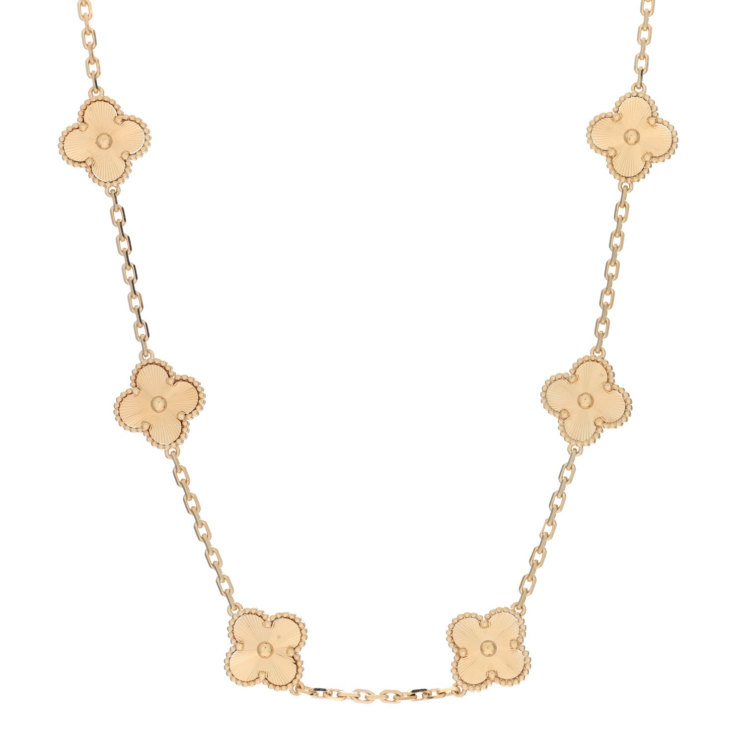 Van Cleef & Arpels 18K Yellow Gold 10 Motifs Guilloche Vintage Alhambra Necklace 1 of 5