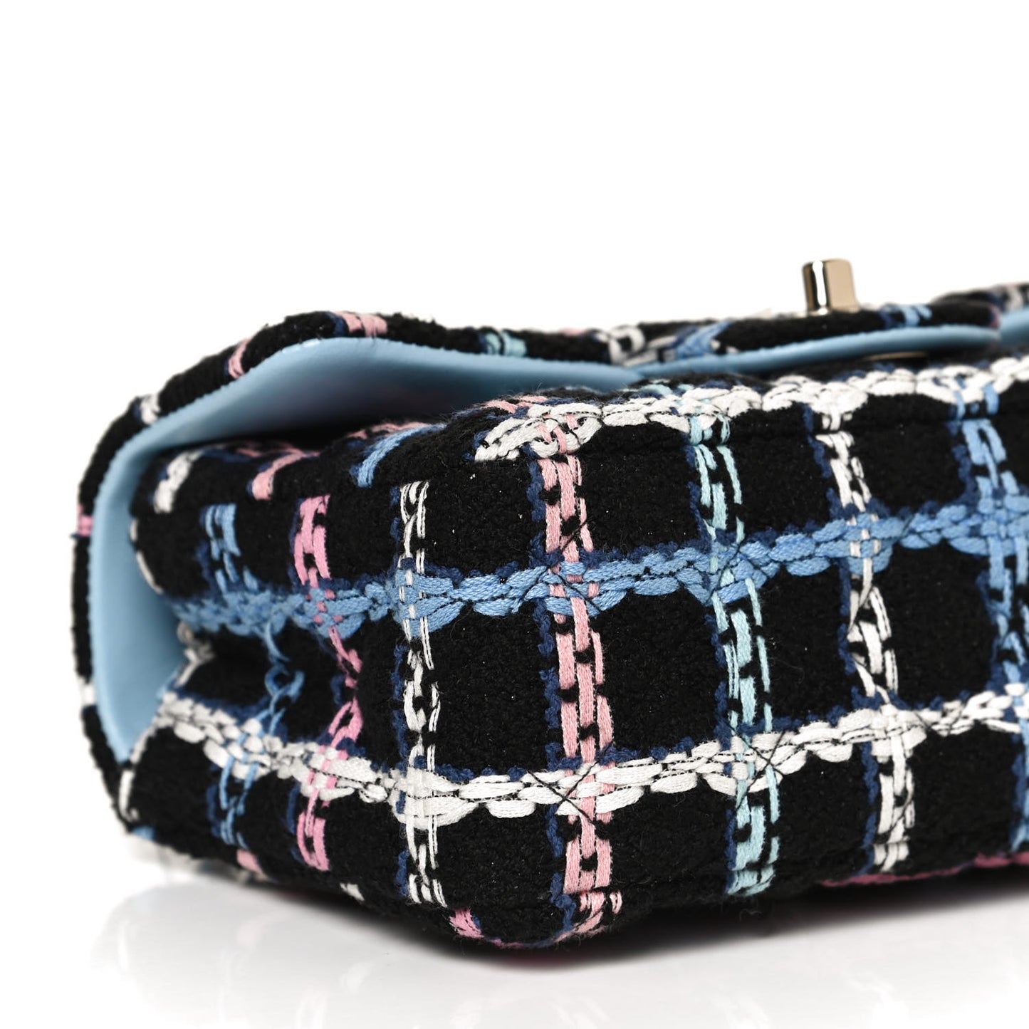 Tweed Quilted Mini Rectangular Flap Black Pink Blue Ecru