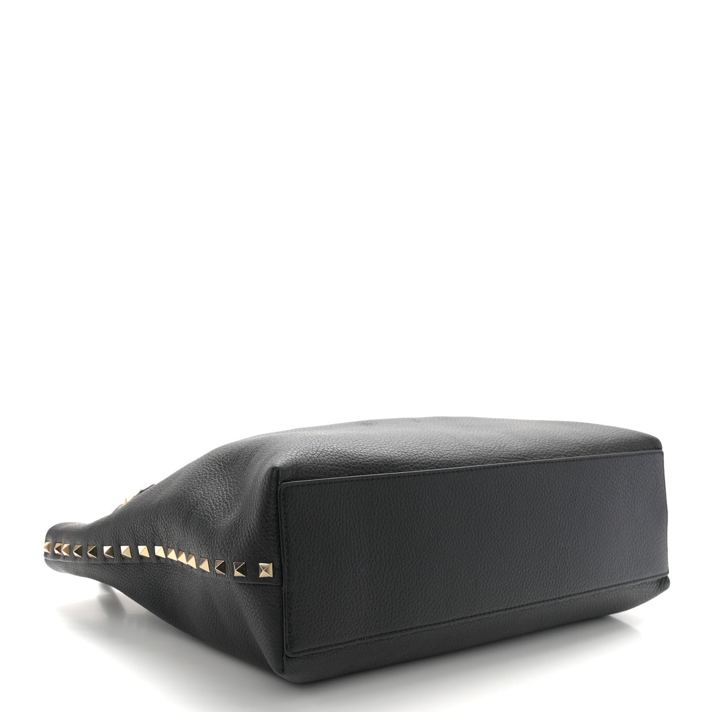 Grained Calfskin Rockstud Flip Lock Tote Black Rose Quartz
