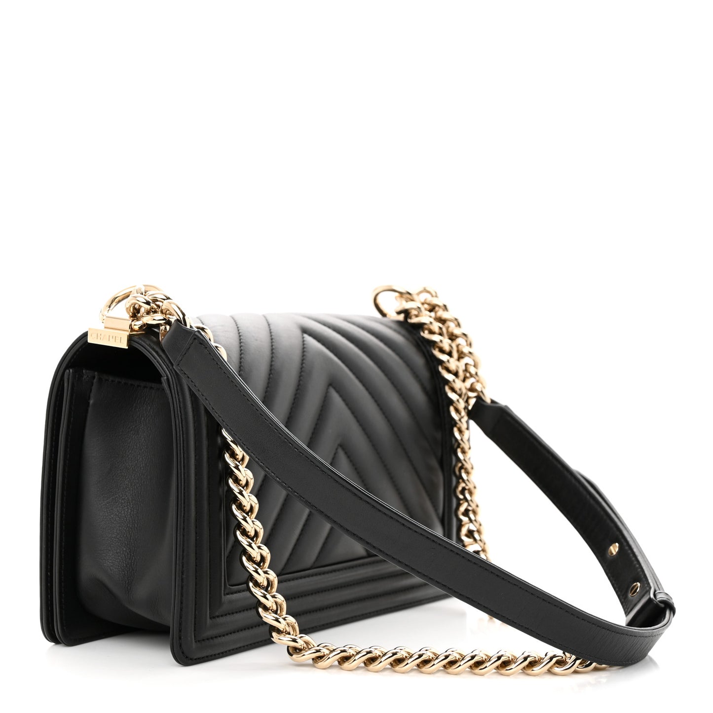 Lambskin Chevron Quilted Medium Boy Flap Black