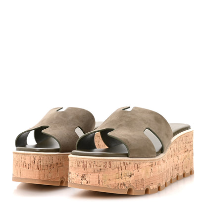 Hermes Suede Goatskin Cork Eze 30 Sandals  40 Vert Toundra 4 of 9
