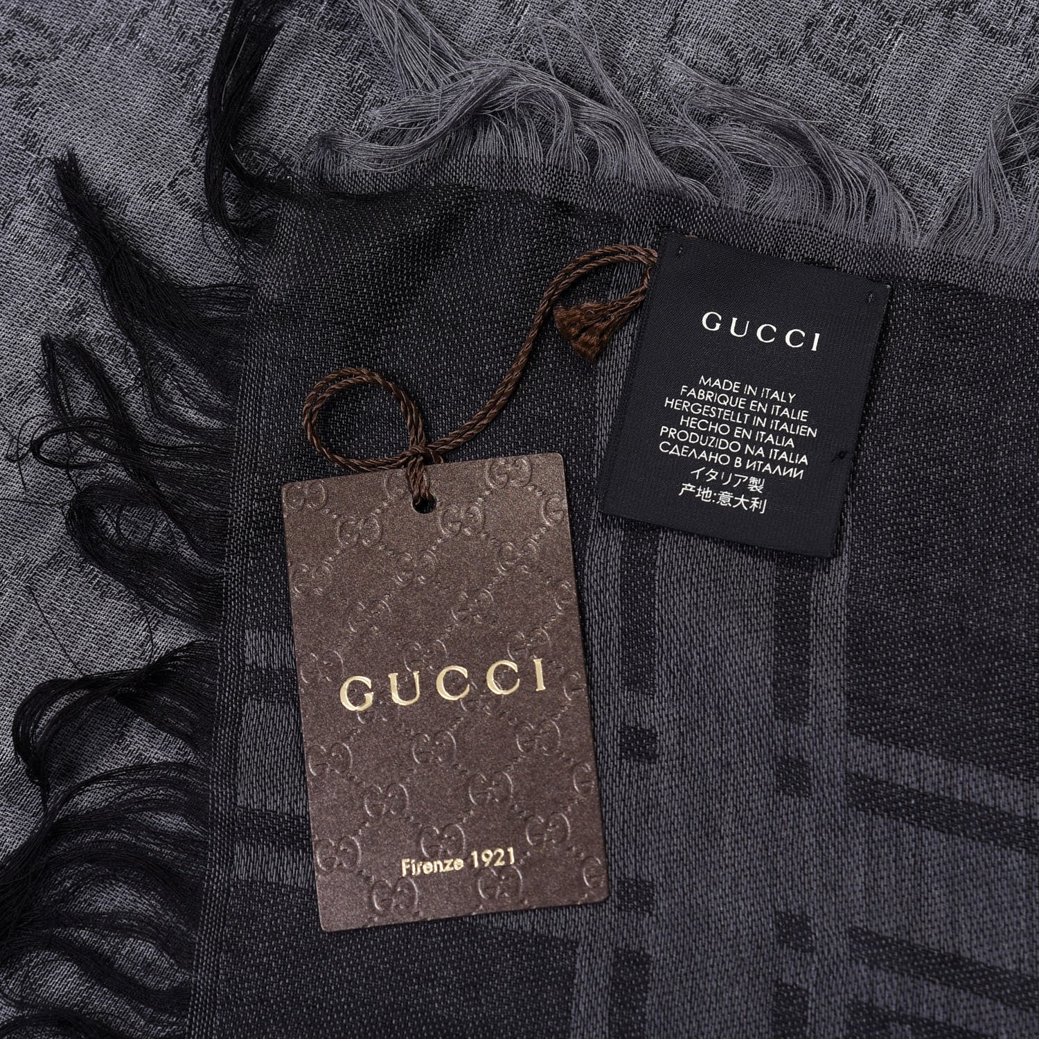 Gucci Wool Silk GG Monogram Diamante Plaid Surviee Shawl Graphite Black 3 of 8