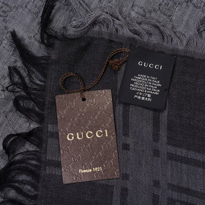 Gucci Wool Silk GG Monogram Diamante Plaid Surviee Shawl Graphite Black 3 of 8