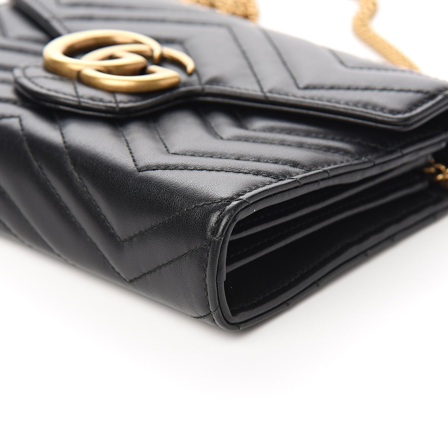 Calfskin Matelasse GG Marmont Chain Wallet Black