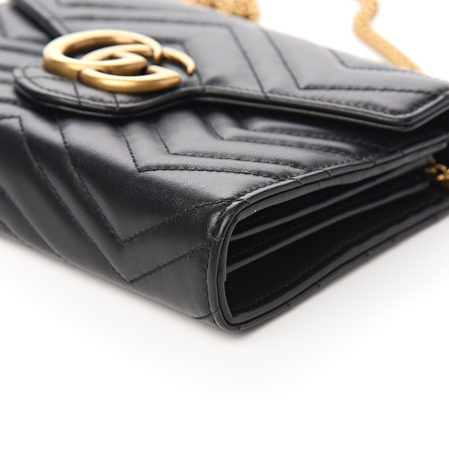Gucci Calfskin Matelasse GG Marmont Chain Wallet Black 8 of 9