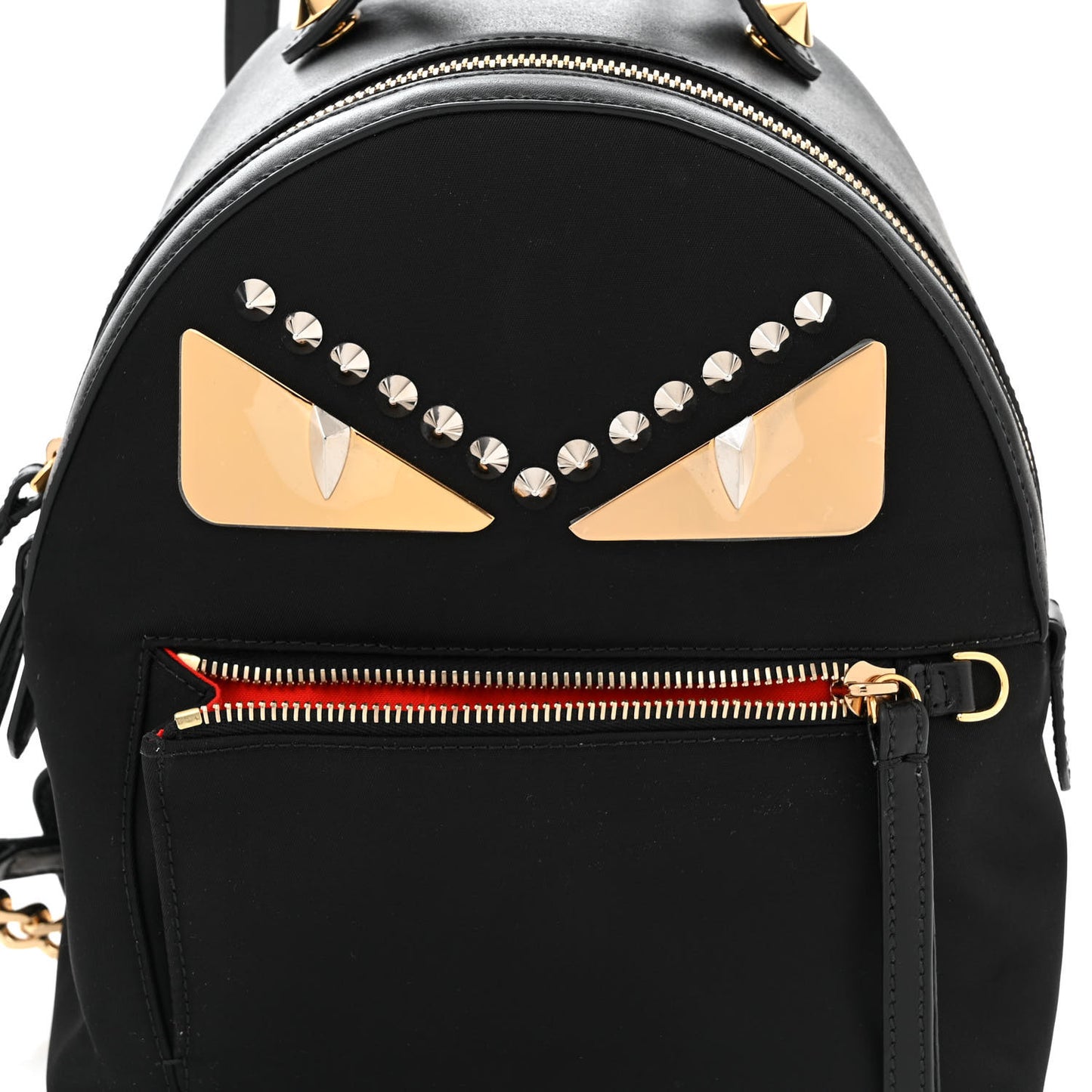 Nylon Vitello Liberty Metal Monster Eyes Studded Mini Backpack Black