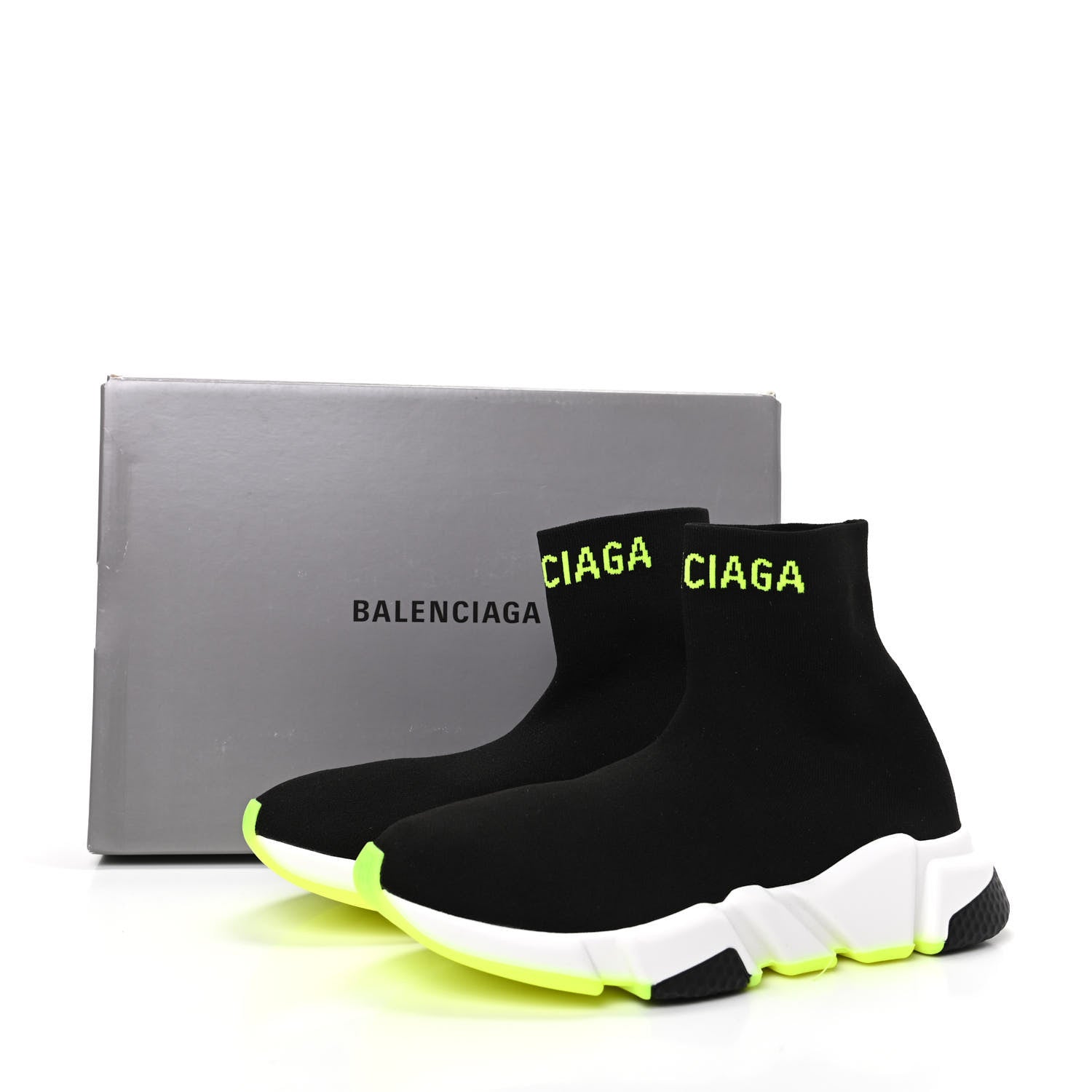 Balenciaga Neoprene Knit Womens Hi Speed Sneakers 37 Black Yellow Fluo 7 of 7