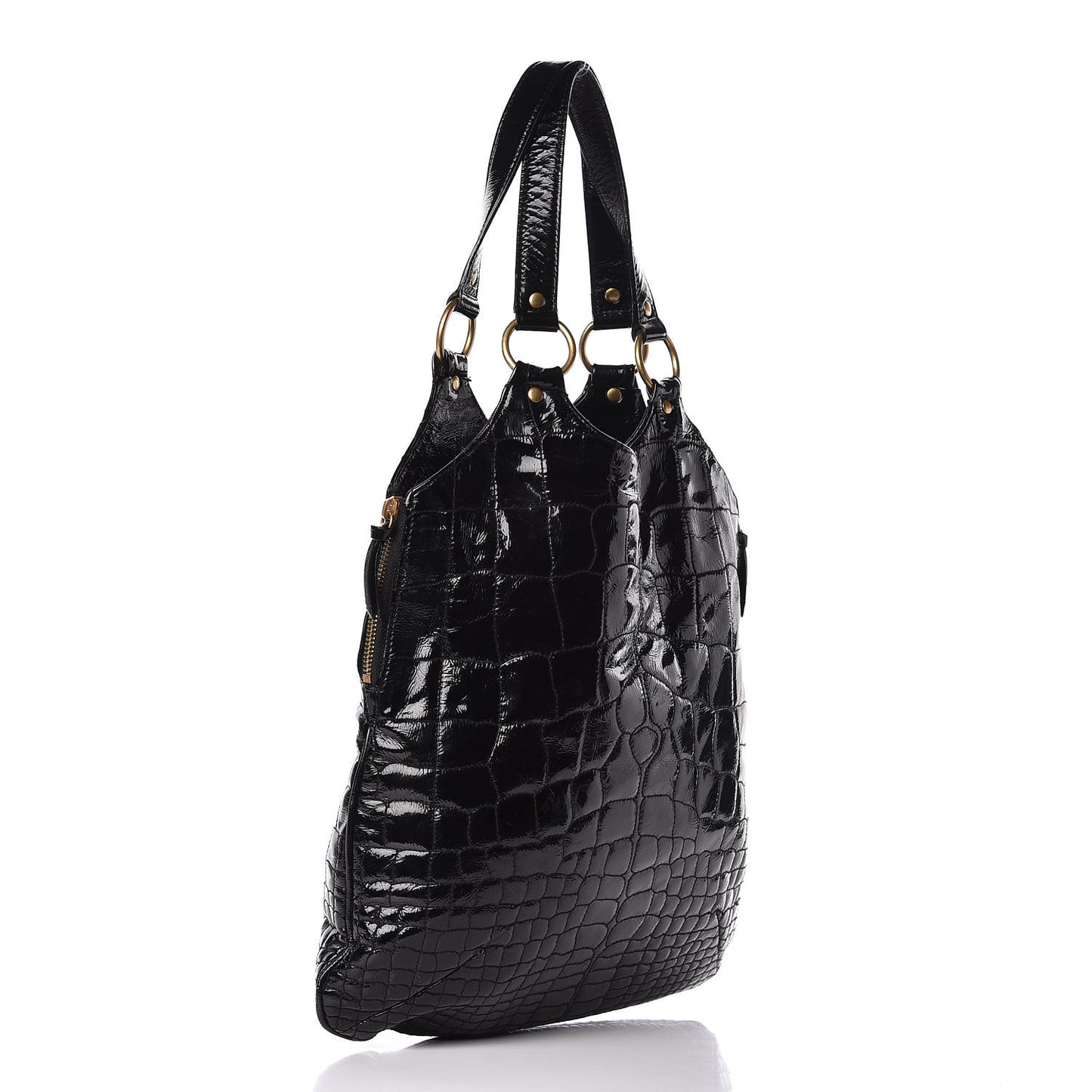 Patent Crocodile Embossed Tribute Tote Black