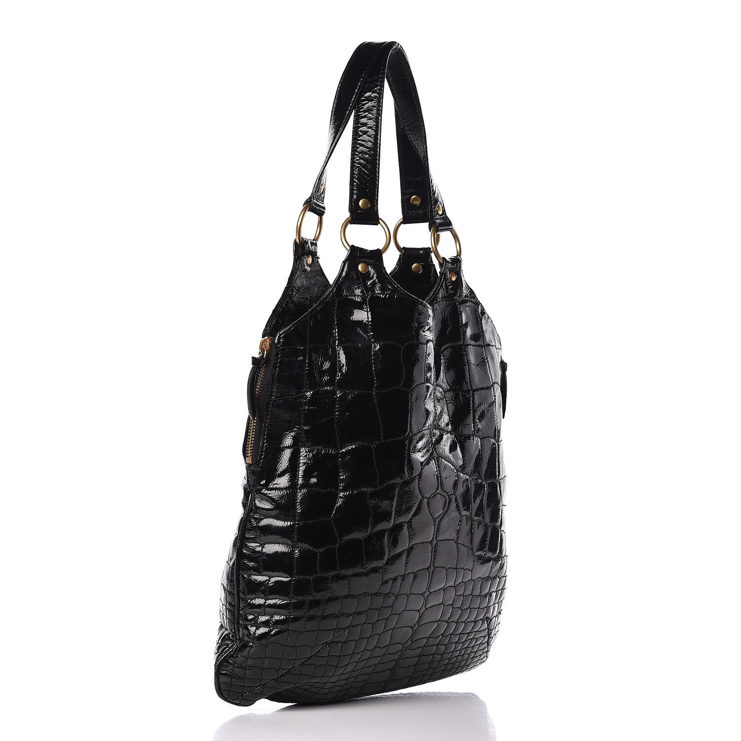 Saint Laurent Patent Crocodile Embossed Tribute Tote Black 3 of 16