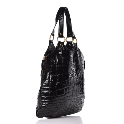 Saint Laurent Patent Crocodile Embossed Tribute Tote Black 3 of 16