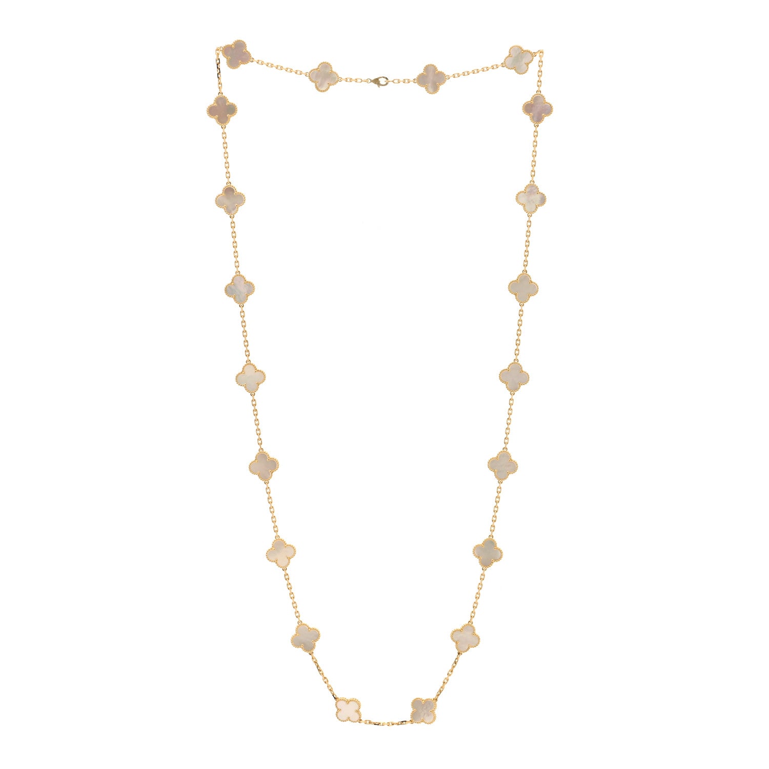 Van Cleef & Arpels 18K Yellow Gold Mother of Pearl 20 Motifs Vintage Alhambra Necklace 3 of 6