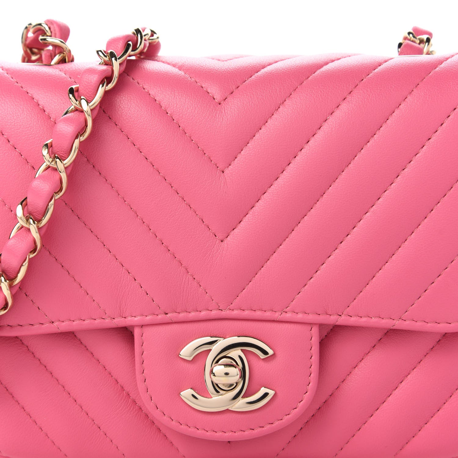 Chanel Lambskin Chevron Quilted Mini Square Flap Pink 10 of 11