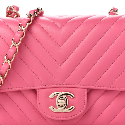 Chanel Lambskin Chevron Quilted Mini Square Flap Pink 10 of 11