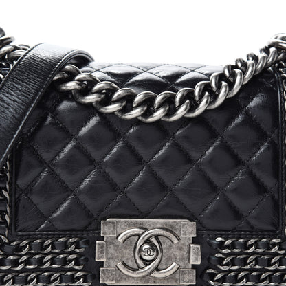 Chanel Glazed Calfskin Quilted Small Boy Chained Flap Black 12 of 12
