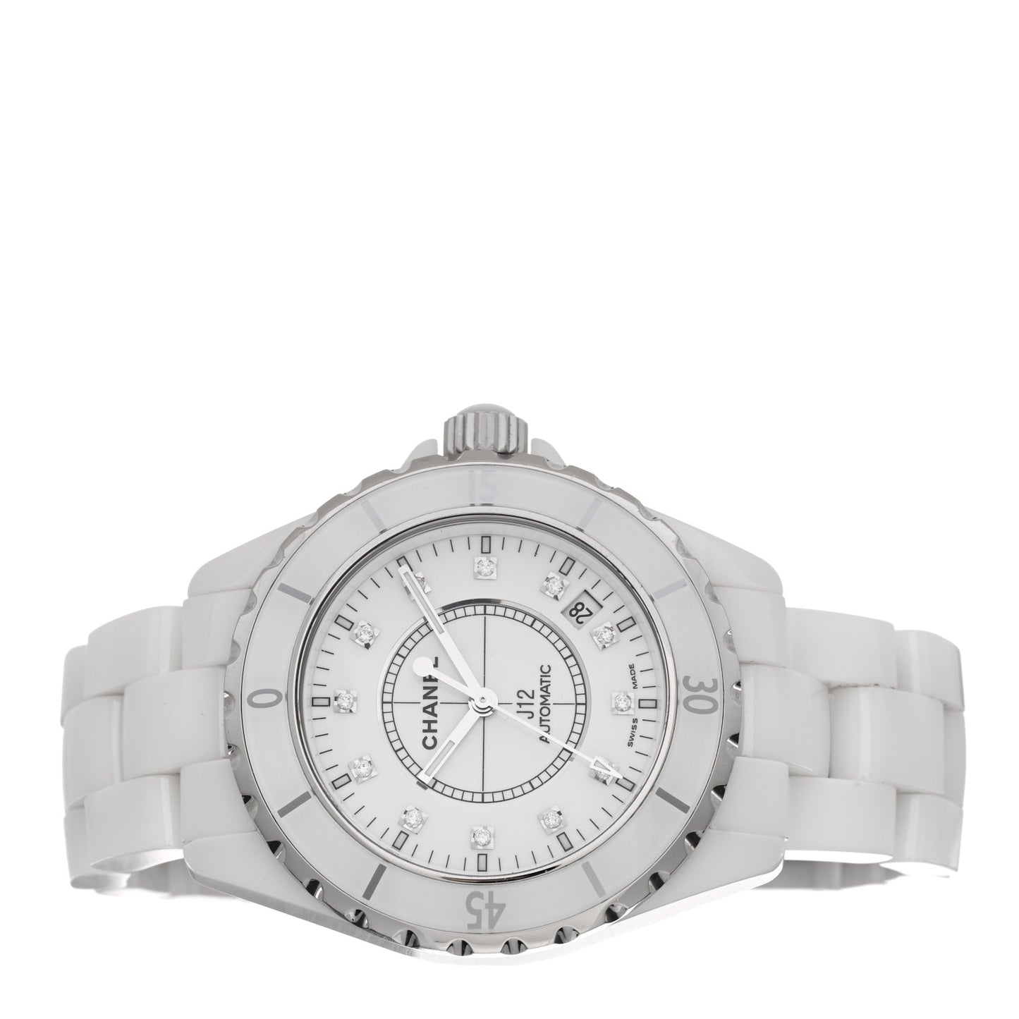 Stainless Steel Ceramic Diamond 38mm J12 Automatic Watch White