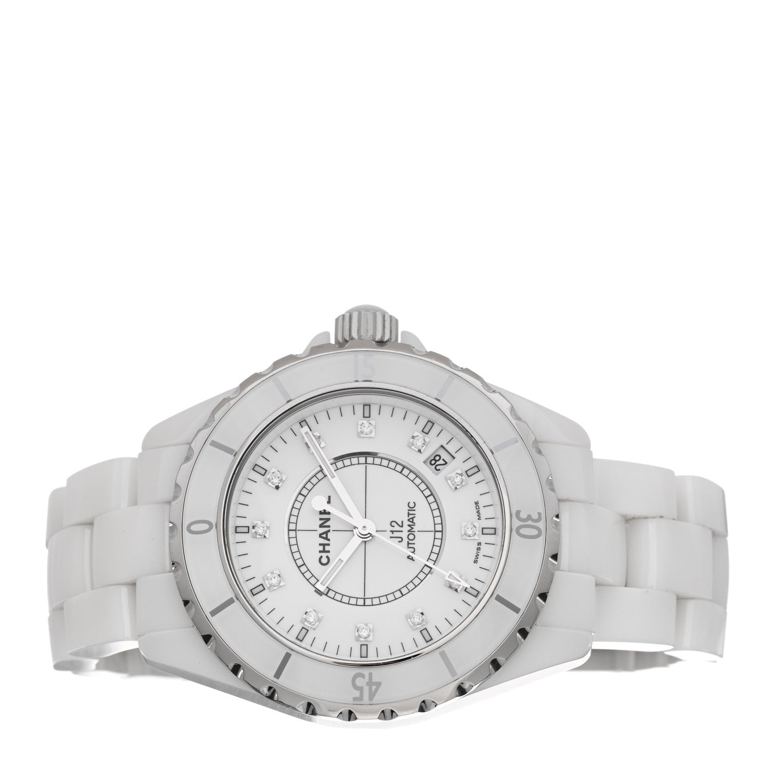 Chanel Stainless Steel Ceramic Diamond 38mm J12 Automatic Watch White 2 of 4