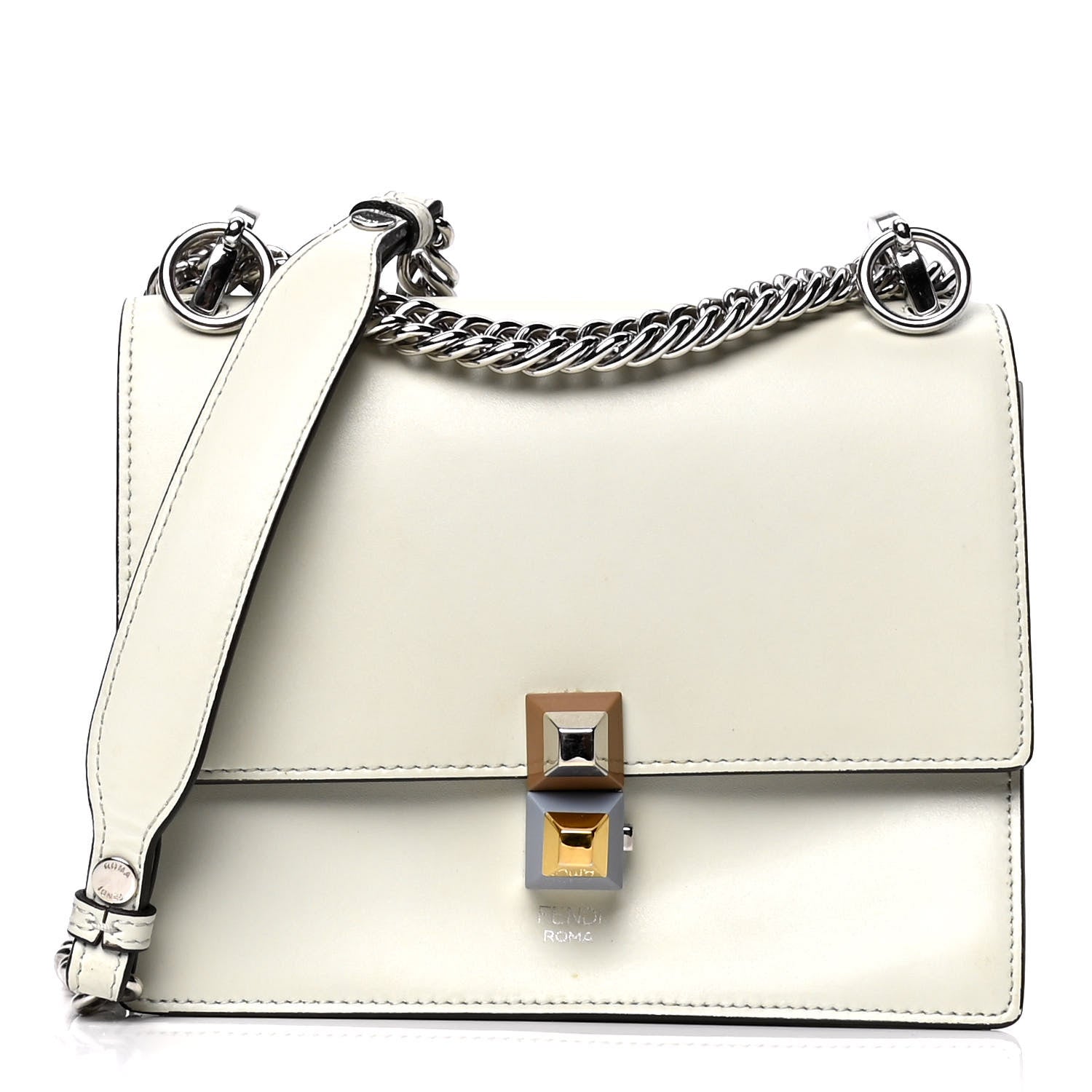 Fendi Vitello Liberty Studded Small Kan I Shoulder Bag Bianco 1 of 6