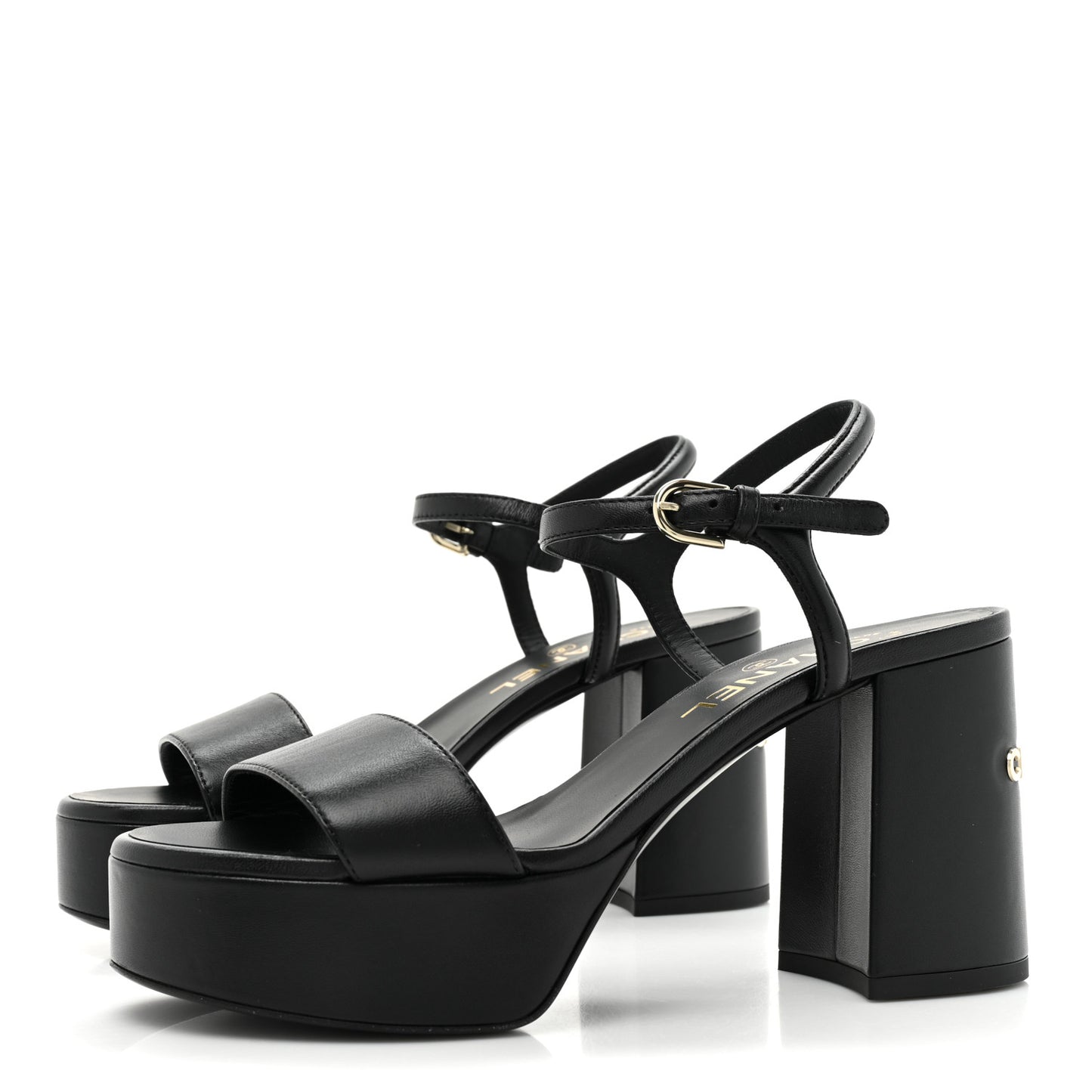 Lambskin Logo Platform Sandals 37 Black