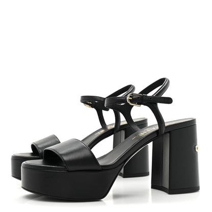 Chanel Lambskin Logo Platform Sandals 37 Black 3 of 9