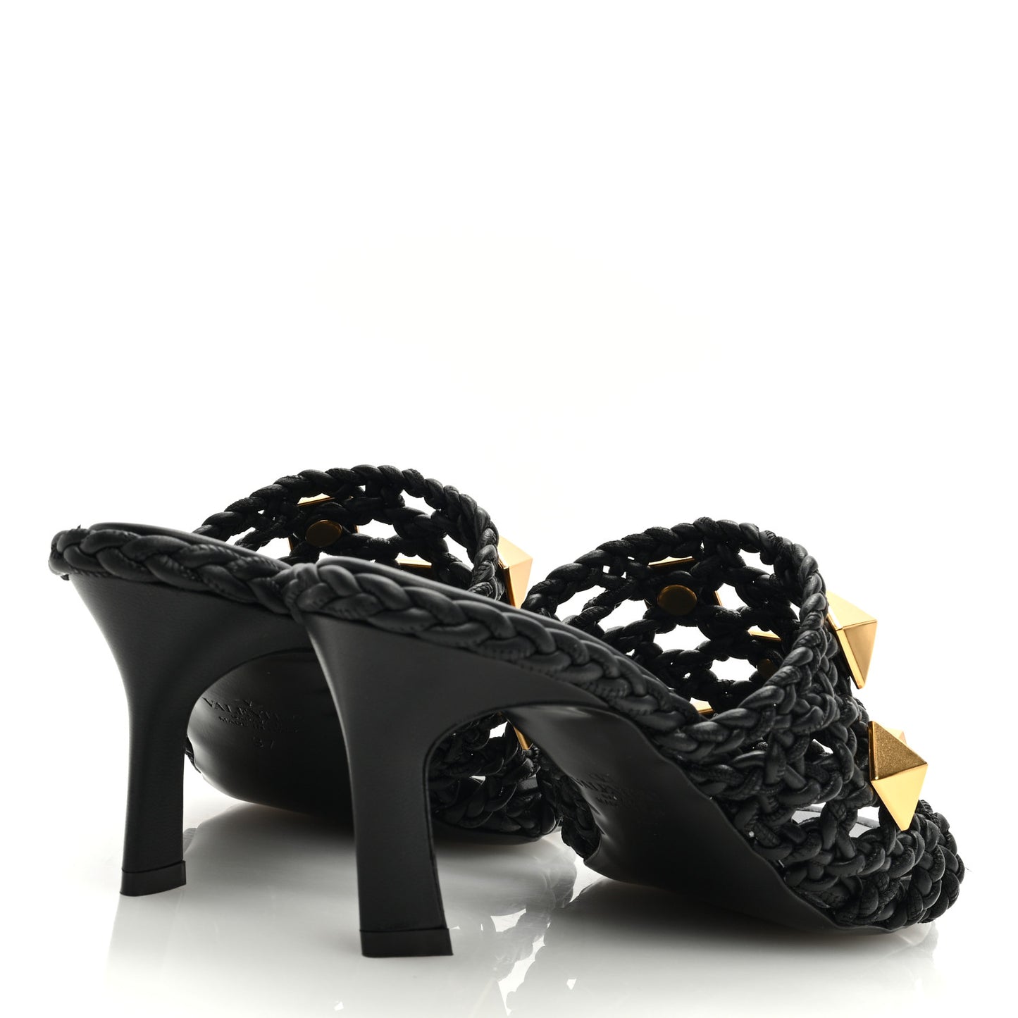 Nappa Woven Roman Stud 65mm Mule Sandals 37 Black