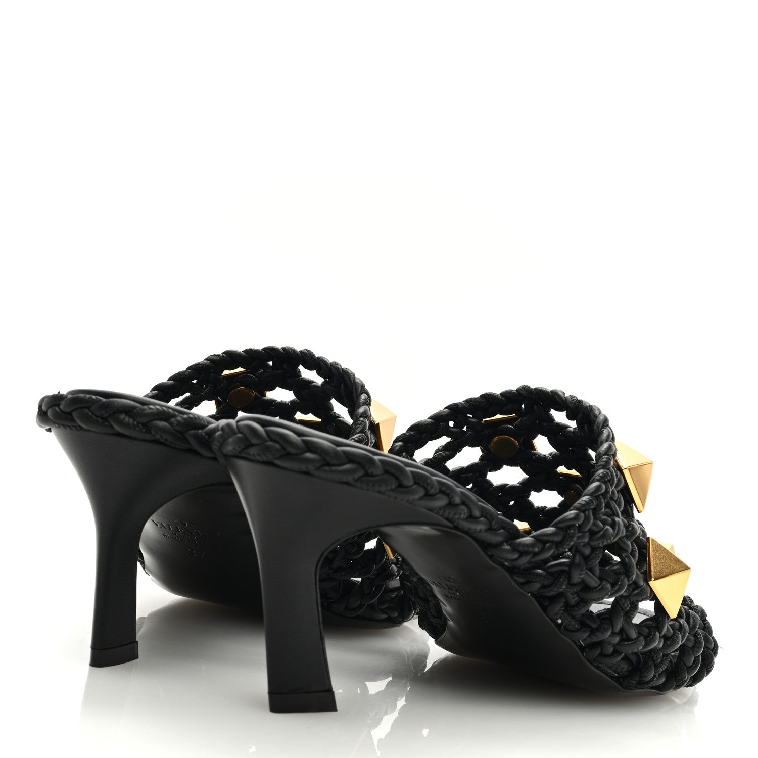Valentino Garavani Nappa Woven Roman Stud 65mm Mule Sandals 37 Black 4 of 7