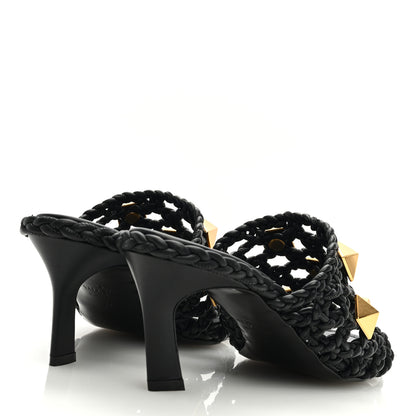Valentino Garavani Nappa Woven Roman Stud 65mm Mule Sandals 37 Black 4 of 7