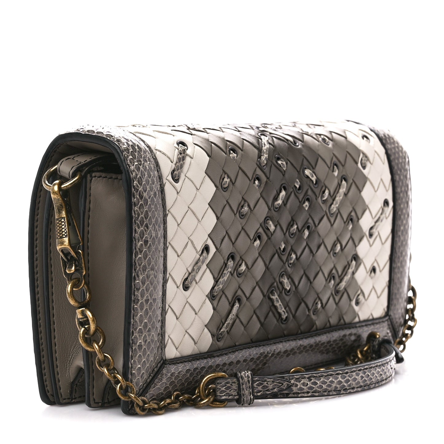 Nappa Ayers Intrecciato Club Stitch Knot Clutch Mist