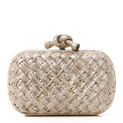 Bottega Veneta Metallic Nappa Intrecciato Distressed Knot Clutch Beige 1 of 10