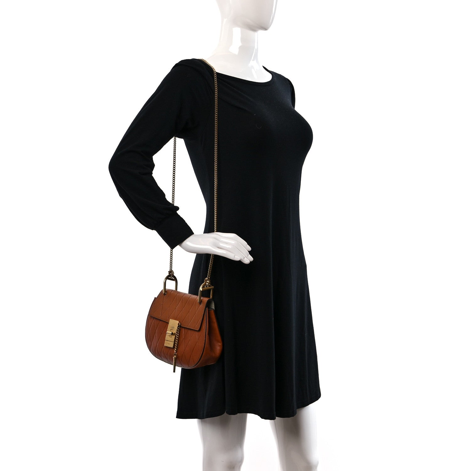Chloe Lambskin Diamond Embossed Small Drew Shoulder Bag Caramel 3 of 9