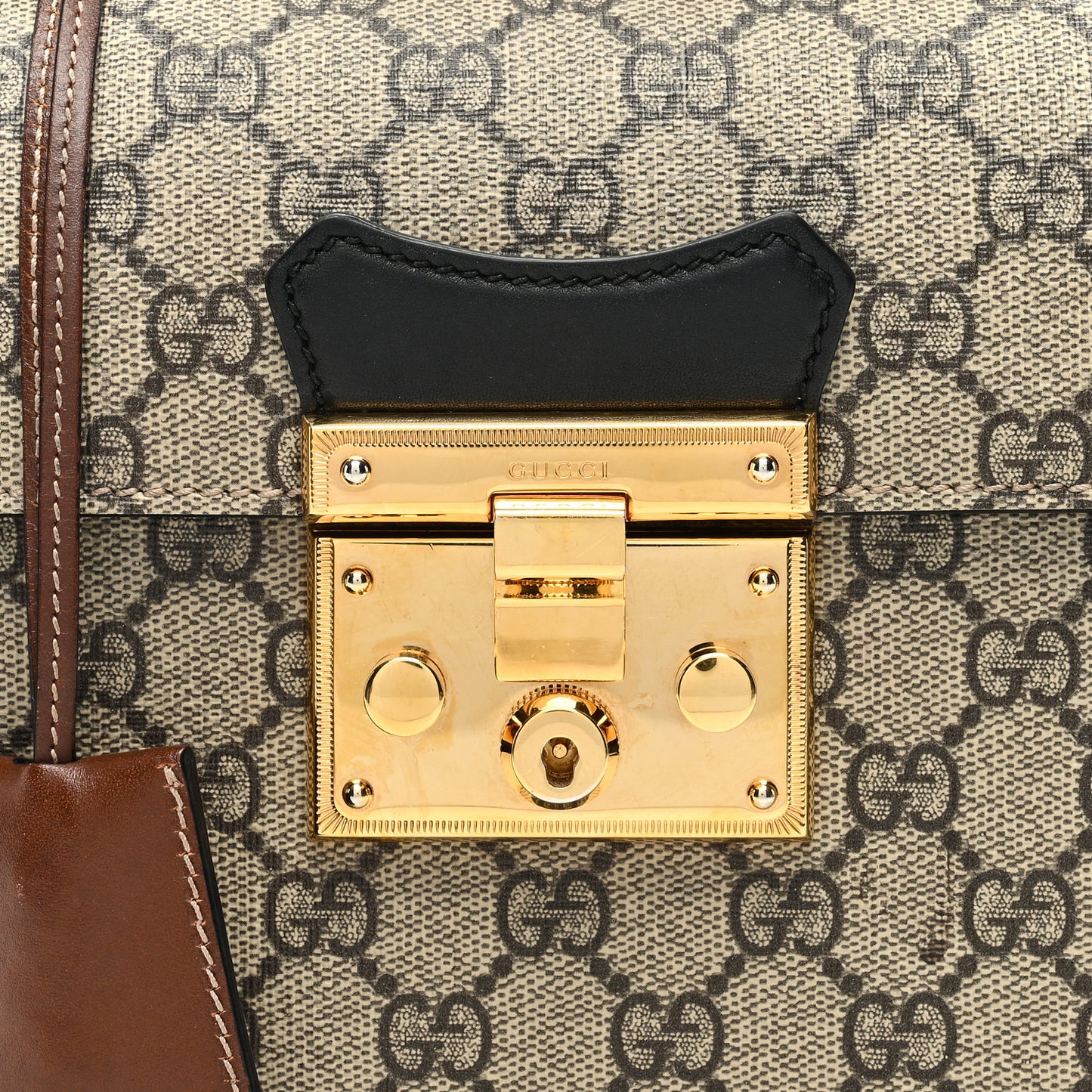GG Supreme Monogram Small Padlock Bamboo Shoulder Bag Beige Black Cuir