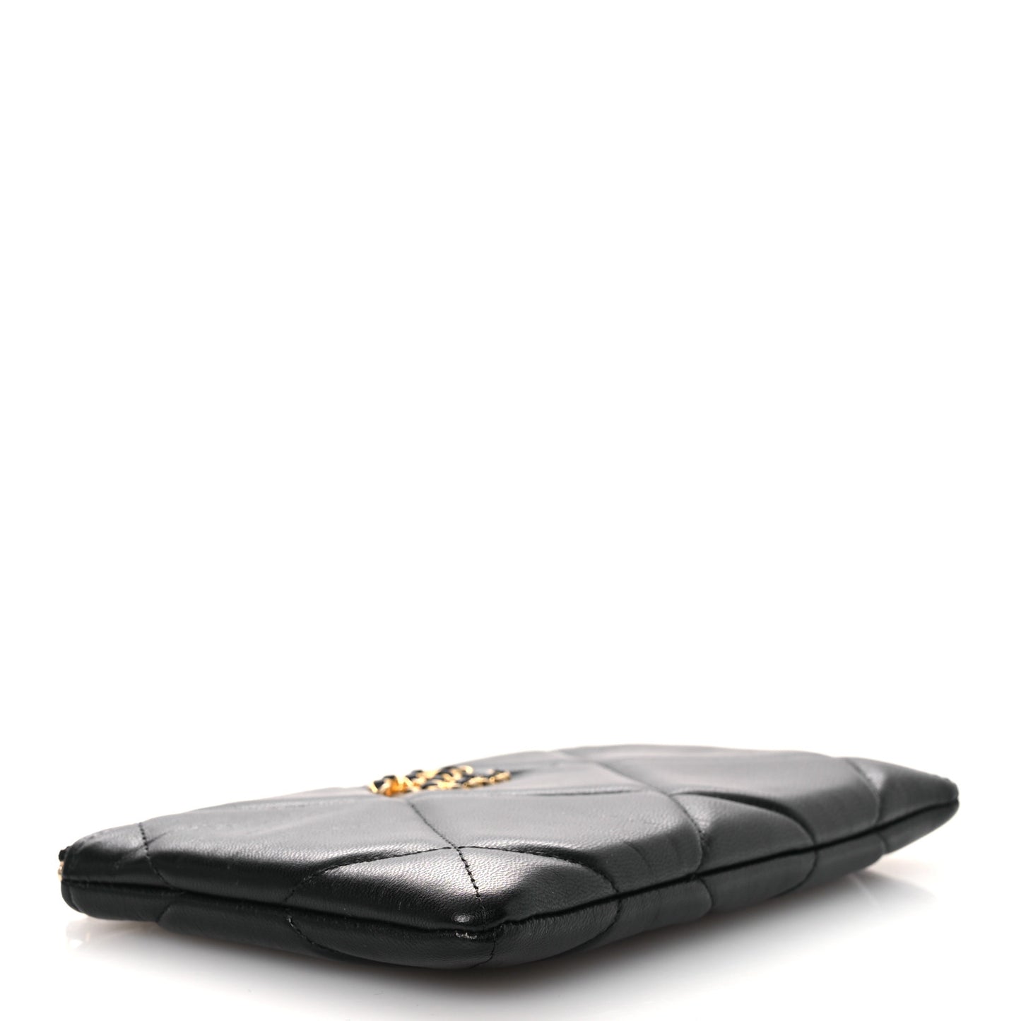 Shiny Goatskin Quilted Small Chanel 19 Pouch Black