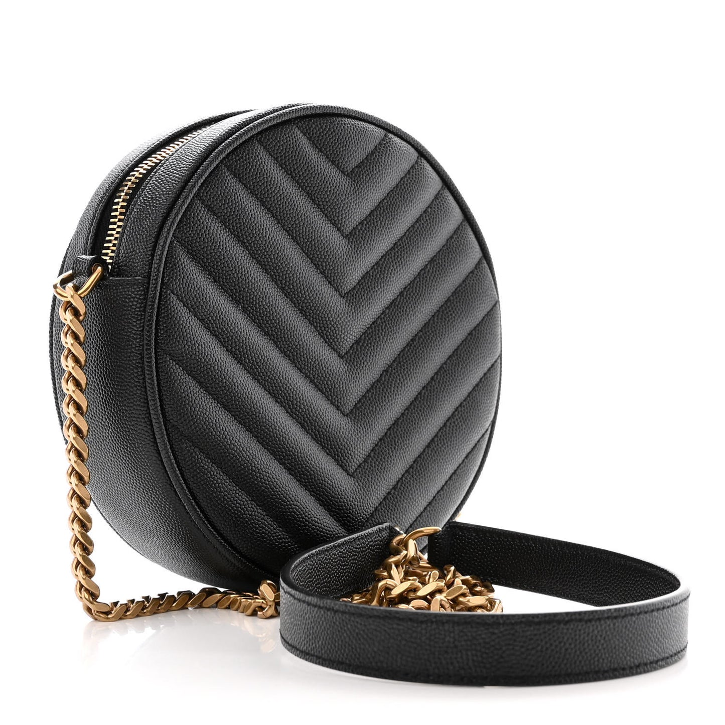Grain De Poudre Matelasse Chevron Quilted Round Vinyle Camera Bag Black