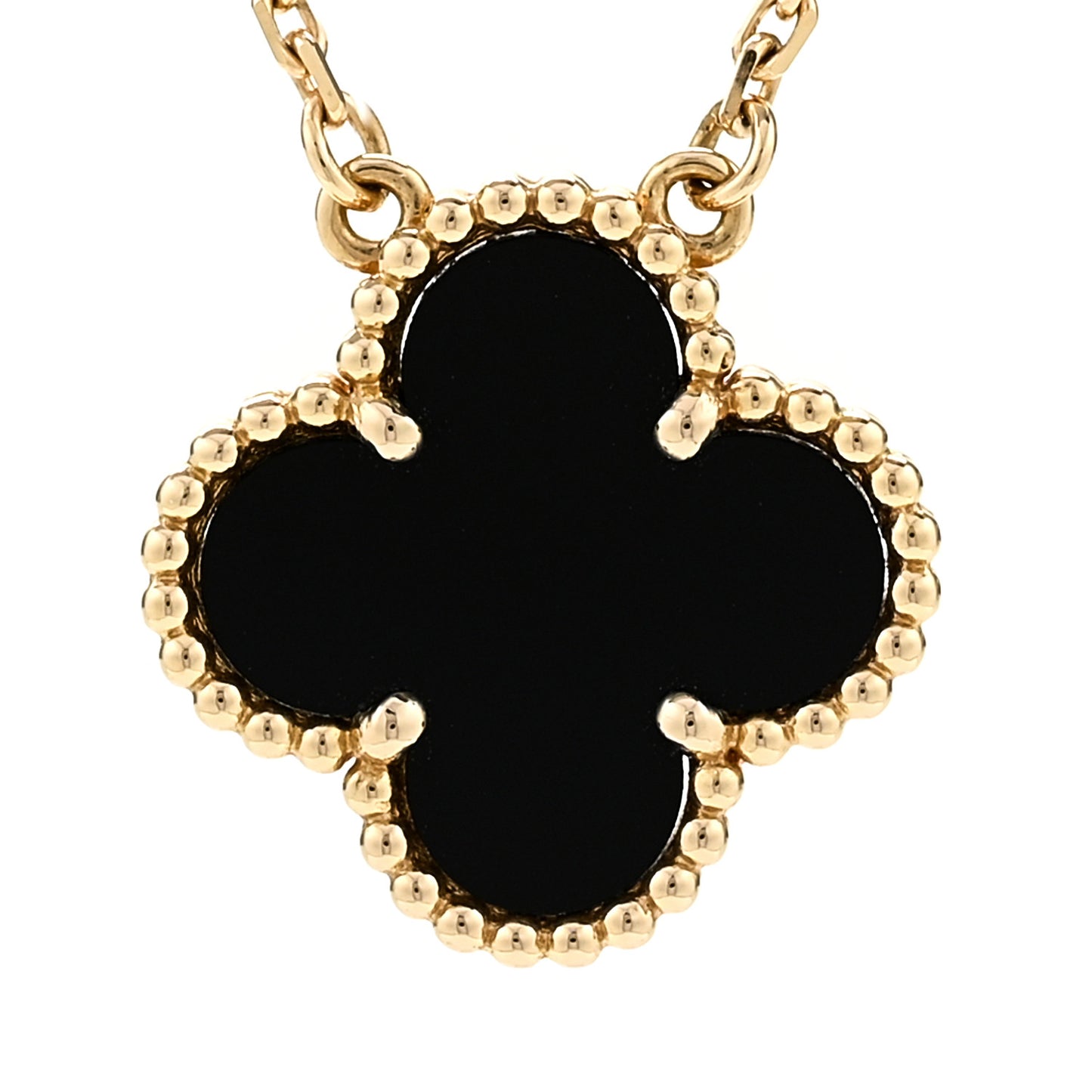 18K Yellow Gold Black Onyx Vintage Alhambra Pendant Necklace