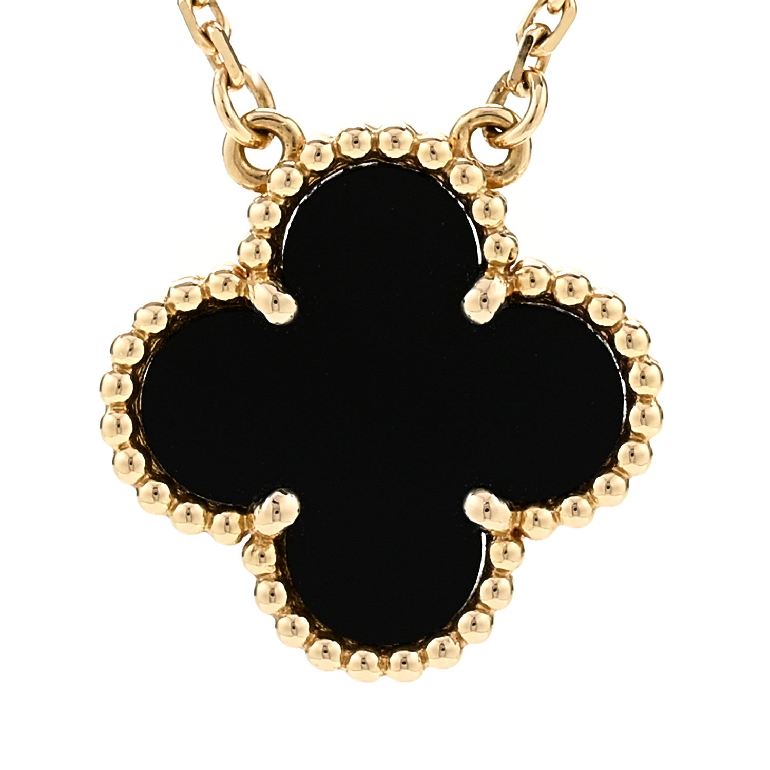 Van Cleef & Arpels 18K Yellow Gold Black Onyx Vintage Alhambra Pendant Necklace 4 of 7