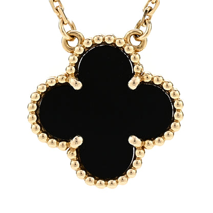 Van Cleef & Arpels 18K Yellow Gold Black Onyx Vintage Alhambra Pendant Necklace 4 of 7