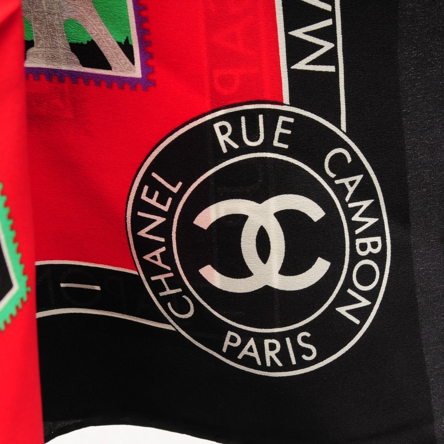 Silk Stamps Scarf Red Black