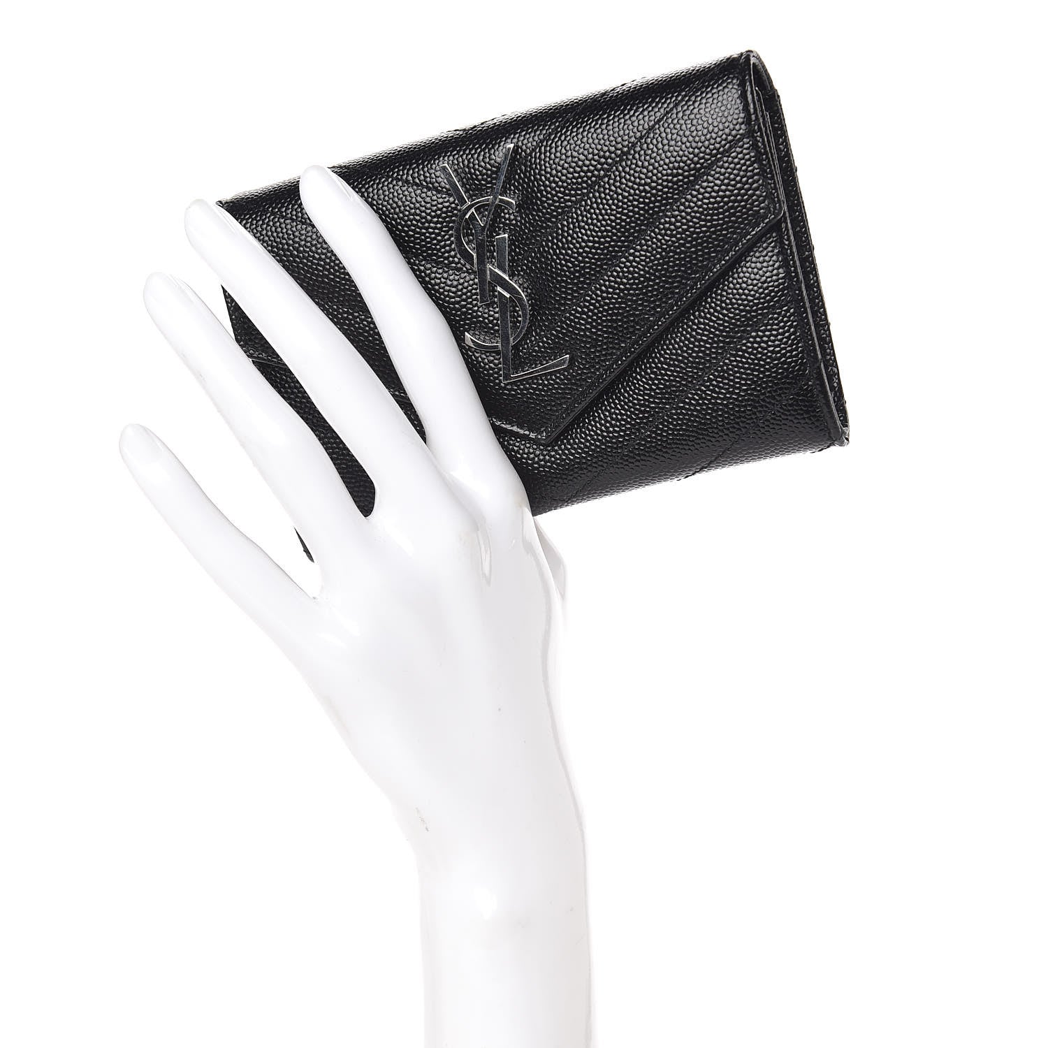 Saint Laurent Grain De Poudre Matelasse Chevron Small Monogram Envelope Wallet Black 2 of 8