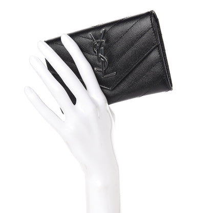 Saint Laurent Grain De Poudre Matelasse Chevron Small Monogram Envelope Wallet Black 2 of 8