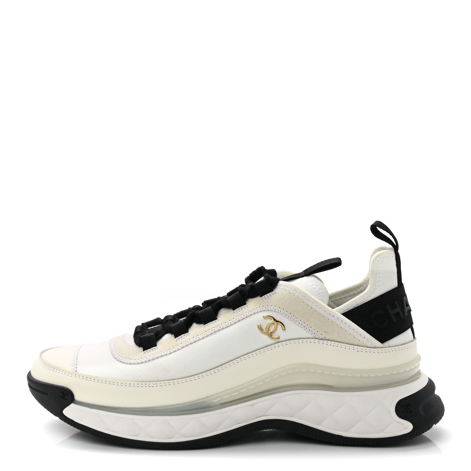 Chanel Velvet Calfskin Mixed Fibers Mens CC Sneakers 40 Ivory Black 1 of 8
