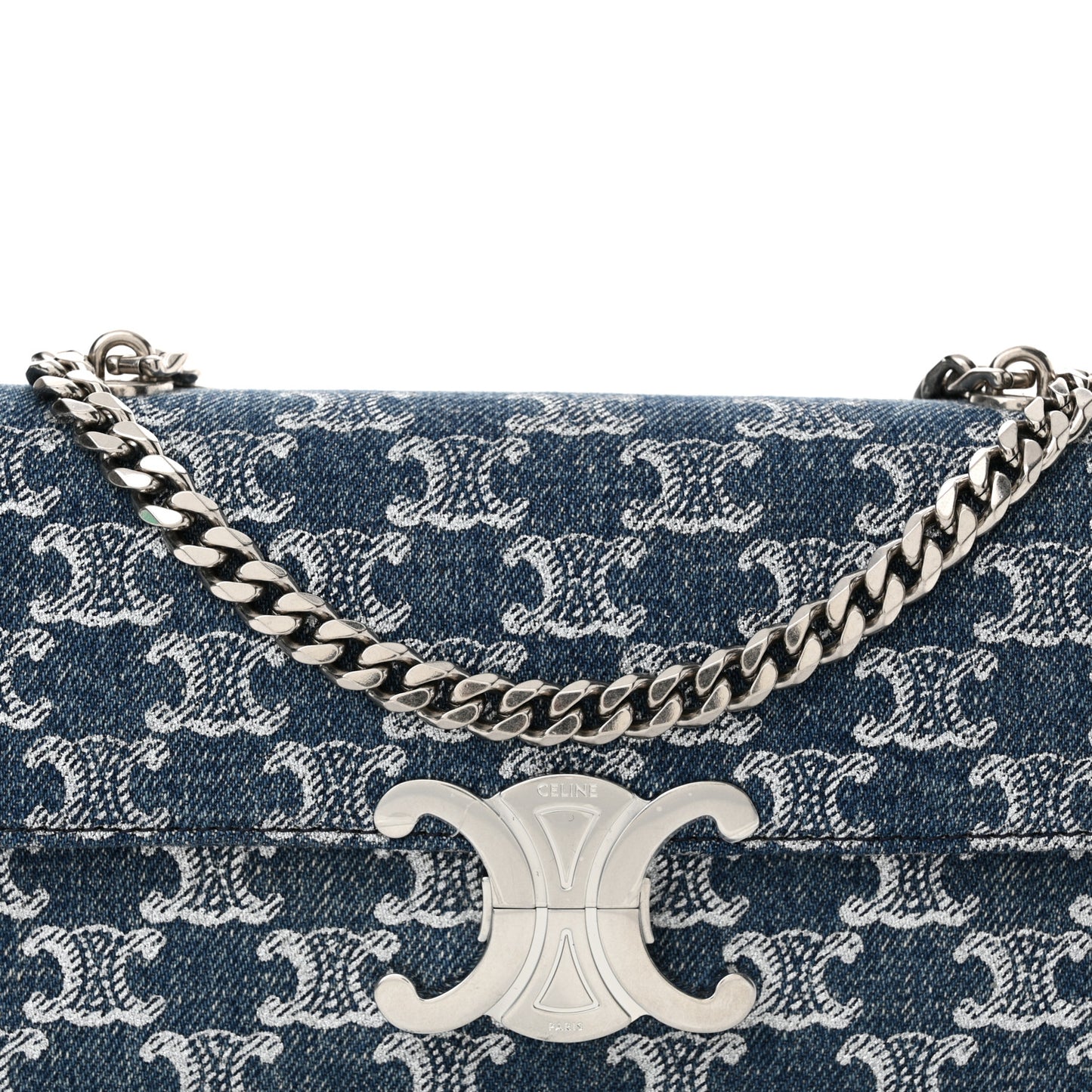 Denim Triomphe Claude Chain Shoulder Bag Blue Silver