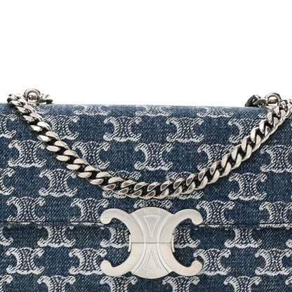 Celine Denim Triomphe Claude Chain Shoulder Bag Blue Silver 8 of 11