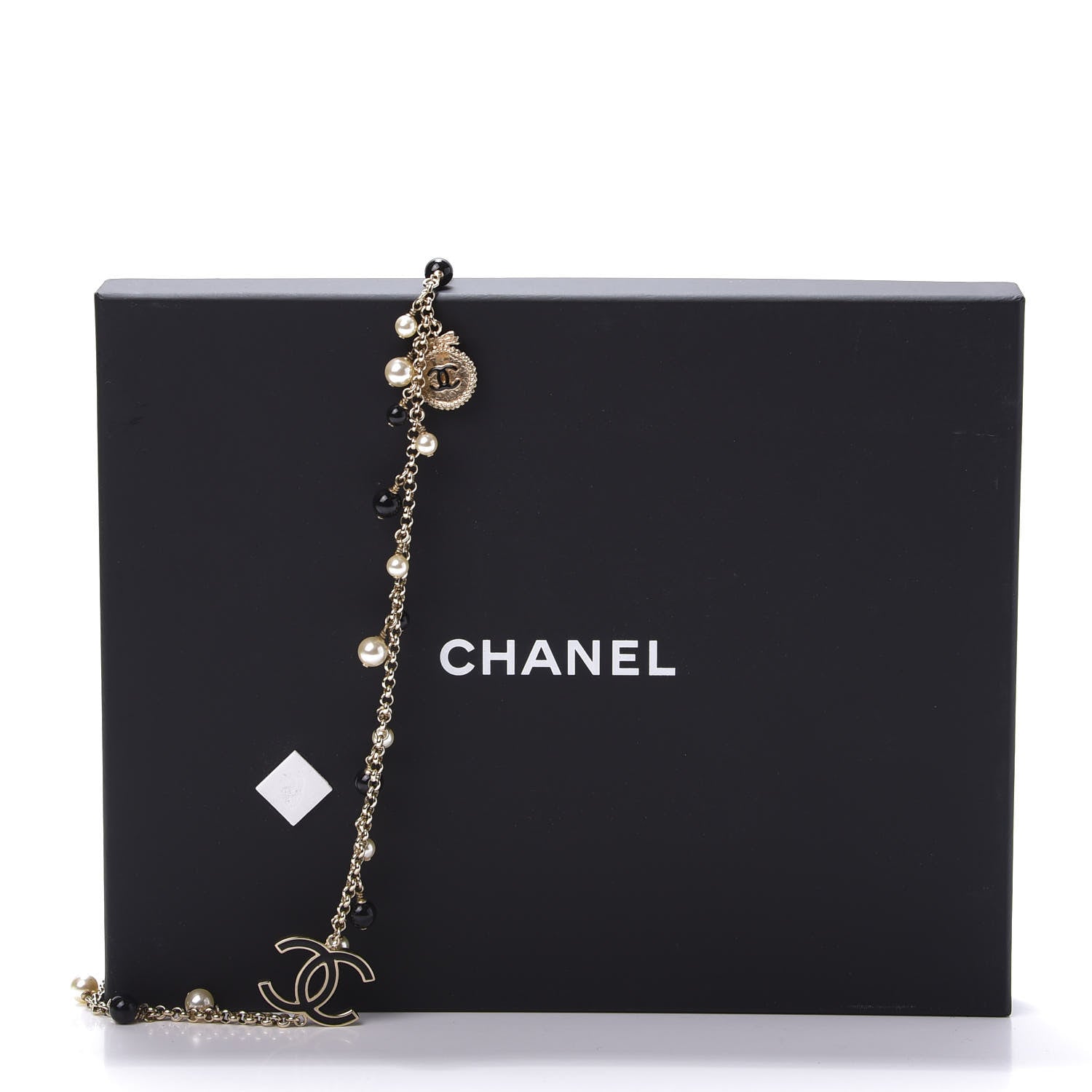 Chanel Pearl Beaded Enamel CC Coco Long Necklace Black Gold 8 of 8